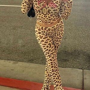 Tan and Brown Leopard Print Boot Cut Jumpsuit